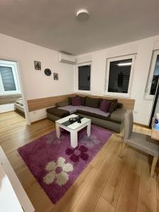 een woonkamer met een bank en een tafel bij APARTMAN MIK NOVI SAD in Novi Sad
