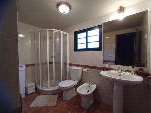 Galicia في Forcarei: حمام مع مرحاض ودش ومغسلة