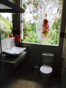 bagno con finestra, servizi igienici e lavandino di Villa Vanuza a Santa Cruz Cabrália
