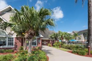 un palmier devant une maison dans l'établissement Residence Inn Brownsville, à Brownsville