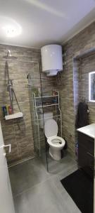 La salle de bains est pourvue d'une douche, de toilettes et d'un lavabo. dans l'établissement Cozy Corners, à Nin