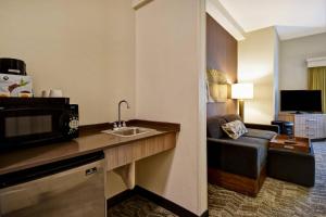 una habitación de hotel con fregadero y microondas en SpringHill Suites by Marriott Atlanta Kennesaw, en Kennesaw