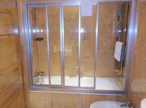 a bathroom with a shower with a toilet and a sink at PR San Nicolás in Santiago de Compostela +28 photos