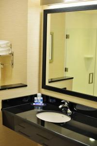 a bathroom with a sink and a large mirror at Fairfield Inn & Suites by Marriott Omaha Northwest in Omaha