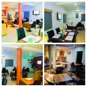 four different pictures of a room with tables and chairs at Ne-yo hotel & rv lodges in Asaba