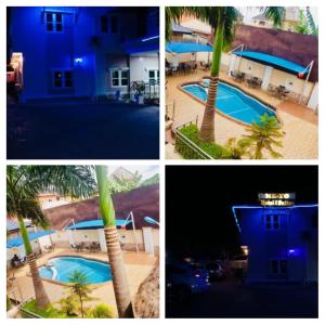 a collage of pictures of a pool and a palm tree at Ne-yo hotel & rv lodges in Asaba