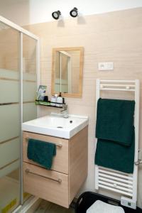 uma casa de banho com um lavatório e um espelho em Cosyhome T2 proche Gare entre Paris et Disneyland - Familial Rénové 65 m2 em Gagny