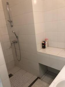 a bathroom with a shower and a sink at INDUSTRIAL STUDIO 1 in Ljubljana