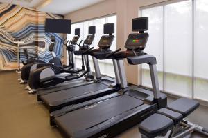 une rangée de tapis de course dans une salle de sport dans l'établissement SpringHill Suites Durham Chapel Hill, à Durham