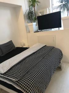 a bedroom with a bed and a flat screen tv at INDUSTRIAL STUDIO 1 in Ljubljana