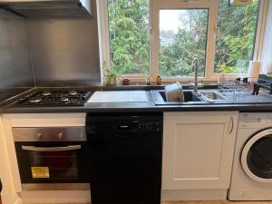 una cucina con piano cottura e lavandino di A Home from Home ad Ascot