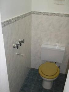baño con aseo y asiento amarillo en Quinta sección Depto. Equipado en Mendoza