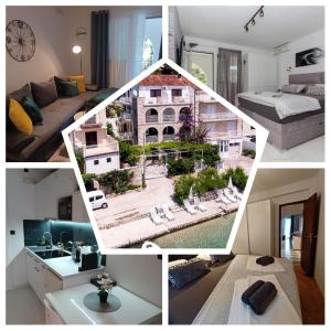 a collage of photos of a hotel room at Amare Apartments in Bobovišća