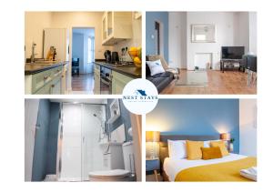 a collage of three pictures of a kitchen and a bedroom at Bedford Rd Apartment Ideal for Hospital & Town Centre in Kempston