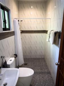 een badkamer met een toilet en een wastafel bij Alona Pawikan in Panglao