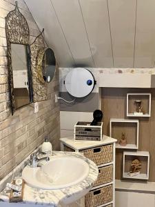 a bathroom with a sink and a mirror at Aux Lofts de VERDUN in Verdun-sur-Meuse
