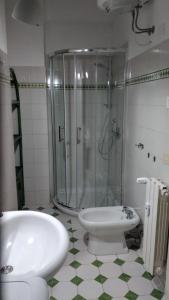 a bathroom with a shower and a toilet and a sink at Monolocale La Darsena in Portoferraio