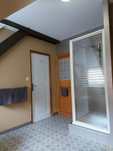 a bathroom with a shower and a glass door at Mirabelle Bed & Breakfast in Ribeauvillé
