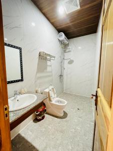 łazienka z toaletą i umywalką w obiekcie Tuyet's Homestay w mieście Ninh Binh