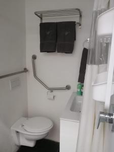 a small bathroom with a toilet and a sink at Wild Artz 2 in Cape Town