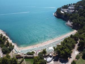 z góry widok na plażę z tłumem ludzi w obiekcie Hotel degli Ulivi w mieście Vieste