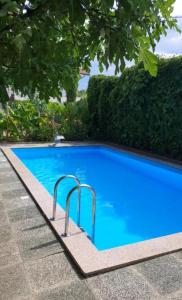 uma piscina com água azul num quintal em Apartman MURKO P-1 