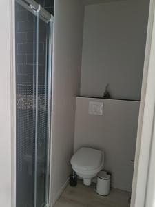 een badkamer met een toilet en een glazen douche bij Studio Flow Libourne in Libourne