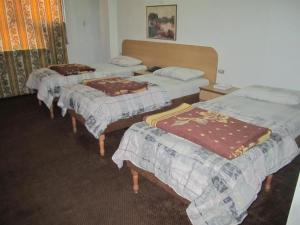 a group of four beds in a room at Asia Hotel in Amman