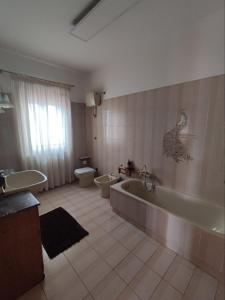 ein Badezimmer mit einer Badewanne, einem WC und einem Waschbecken in der Unterkunft Dimora del CAMMINATORE in Coppito