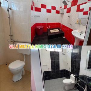 a bathroom with a toilet and a sink and a shower at Villa Mikayla Homestay - Alor Setar in Alor Setar