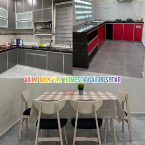uma cozinha com uma mesa e cadeiras numa cozinha em Villa Mikayla Homestay - Alor Setar em Alor Setar