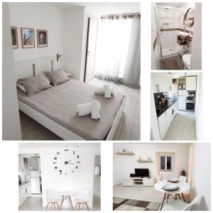 un collage de fotos de un dormitorio y una sala de estar en Lemon Tree House Coimbra - Courtyard garden with city views, en Coímbra