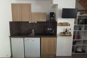 cocina con nevera blanca y lavavajillas en Appartement duplex au pied des pistes en Saint-Étienne-en-Dévoluy