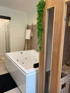een badkamer met een wit bad met een groene plant bij Un écrin de zénitude by Lesparadis in Metz