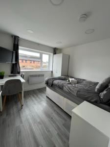 サウサンプトンにあるApartment in St Denysのベッドと机と窓のある寝室