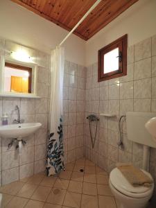 La salle de bains est pourvue de toilettes et d'un lavabo. dans l'établissement Vista Mare Skiathos, à Kolios