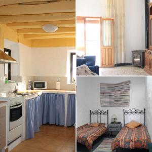 a kitchen and a living room with a counter top at Casa Estrella de las nieves La Alpujarra in Bérchules