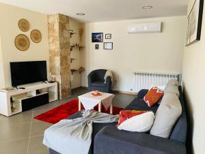 ein Wohnzimmer mit einem Sofa und einem TV in der Unterkunft Chão da Relva - Turismo & Natureza in Loriga