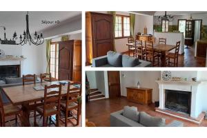 três fotografias de uma sala de estar e de uma sala de jantar em Provencale House + swimming poll in garden of 1HA em Besse-sur-Issole