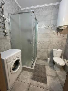 y baño con lavadora y aseo. en Апартаменти в центрі ЖК Над Бугом, en Khmelʼnytsʼkyy