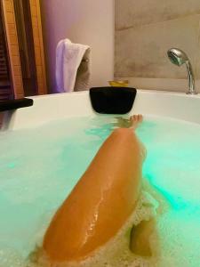 - une carotte dans une baignoire avec de l'eau bleue dans l'établissement Notte Rosa Suites & Relax, à Fornoue