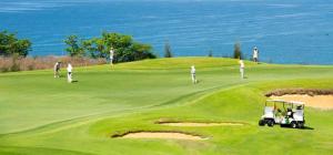 a group of people playing golf on a golf course at Căn hộ 1br Ocean Vista - SeaHome in Phan Thiet