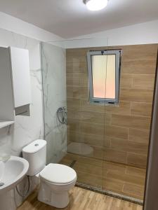 a bathroom with a toilet and a sink and a shower at Villas Ermali in Ksamil