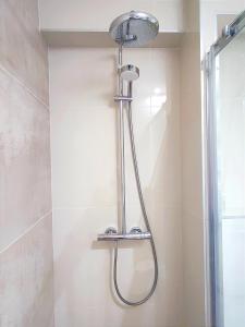 a shower in a bathroom with a shower head at 2BR+living downtown Chișinău in Chişinău +14 photos