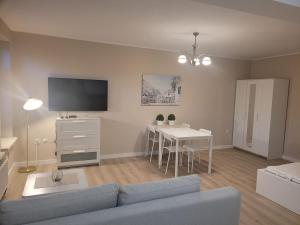 Televízia a/alebo spoločenská miestnosť v ubytovaní Apartament na Wąskiej