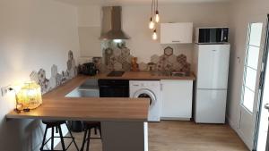 a kitchen with a counter and a washer and dryer at Studio Venaco Centre Corse in Venaco