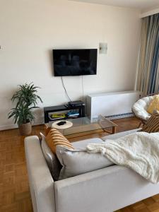 salon z kanapą i telewizorem z płaskim ekranem w obiekcie Katty apartment w Brukseli