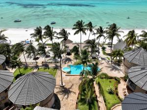 an aerial view of the beach and the ocean at Zula Zanzibar in Paje