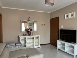 ein Wohnzimmer mit einem Sofa und einem Flachbild-TV in der Unterkunft Lovely Apartment in Parma