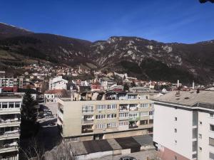 vistas a una ciudad con montañas en el fondo en Apartman Deni en Travnik